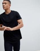 Asos Design Longline T-shirt With Crew Neck And Curved Hem In Black - Black