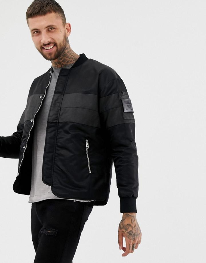 Replay Panel Detail Bomber Jacket In Black - Black