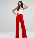 Naanaa Tall High Waist Pants With Front Split - Red