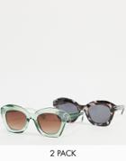 Svnx 2 Pack Round Sunglasses In Black Tort With Green Lens-multi