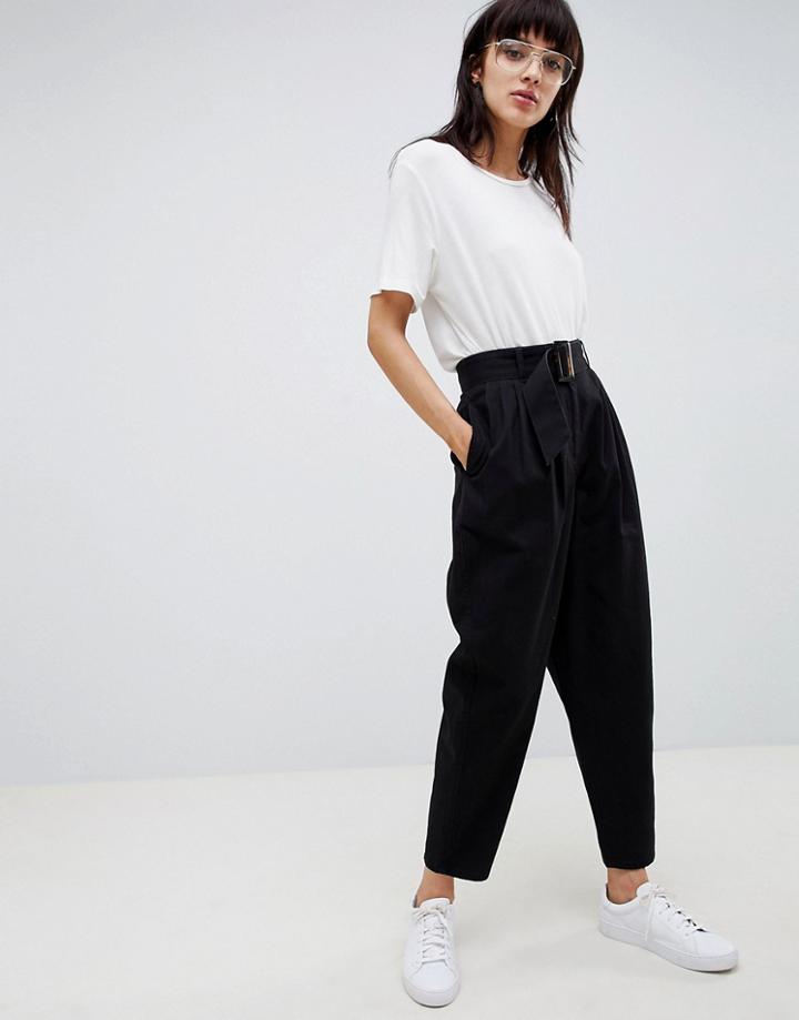 Asos Design Belted Peg Pants - Black