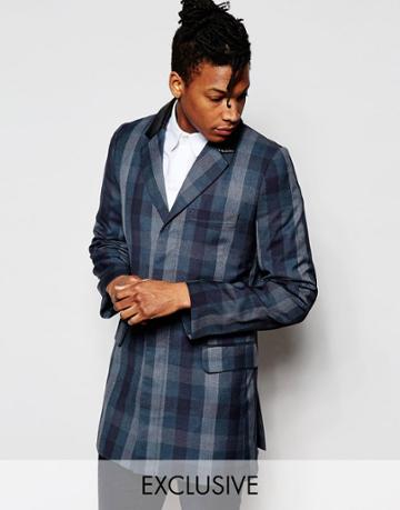 Rogues Of London Exclusive Check Overcoat - Blue