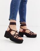 Asos Design Hendrix Strappy Mid-heeled Sandals In Black And Multi