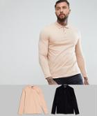Asos Design Jersey Long Sleeve Polo 2 Pack Save - Multi