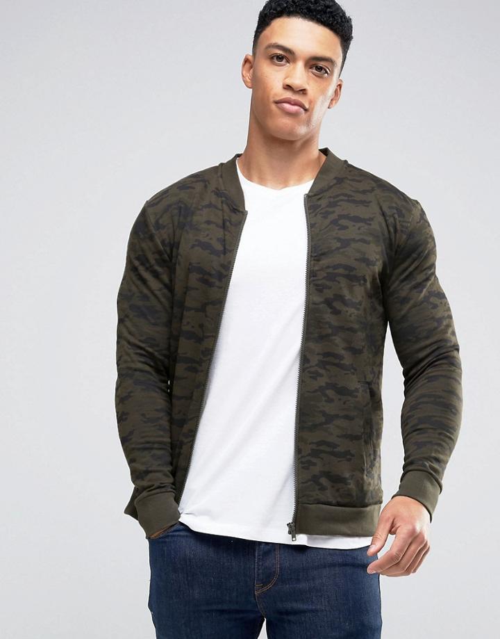 Brave Soul Camo Sweat Jacket - Green
