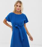 Esprit Tie Waist Shift Dress In Blue