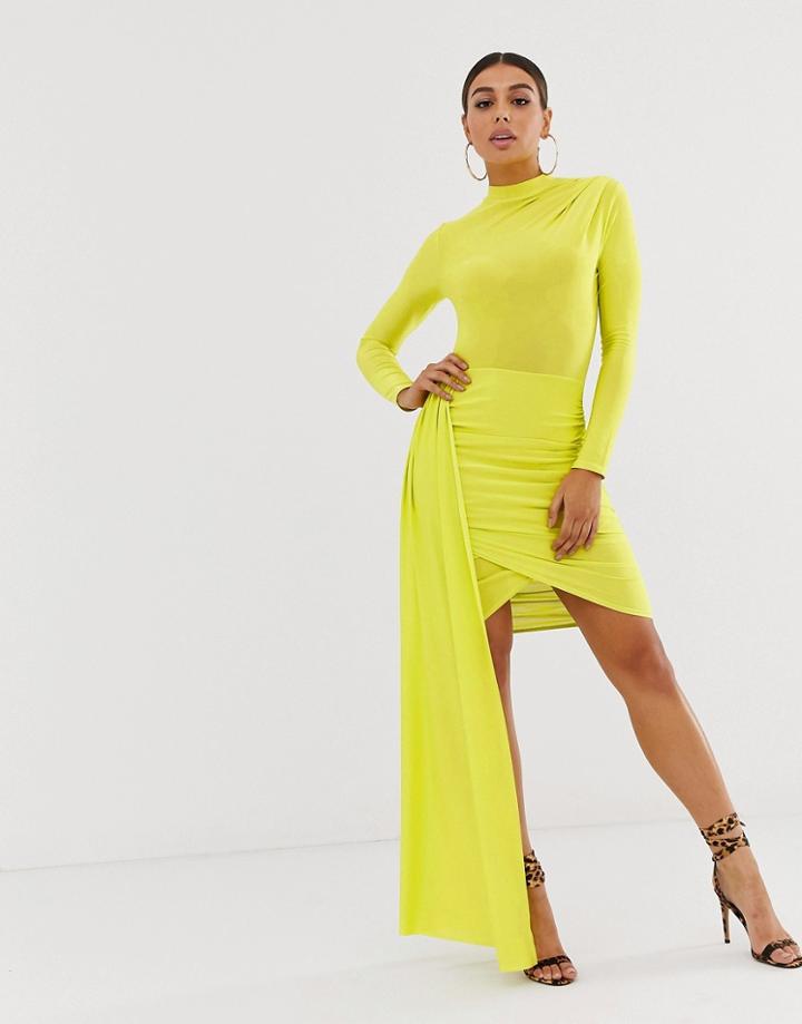 Asos Design Slinky Drape Wrap Mini Dress With Sash Detail-green