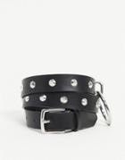 Asos Design Skinny Belt In Black Faux Leather With Studs And Ring Detail