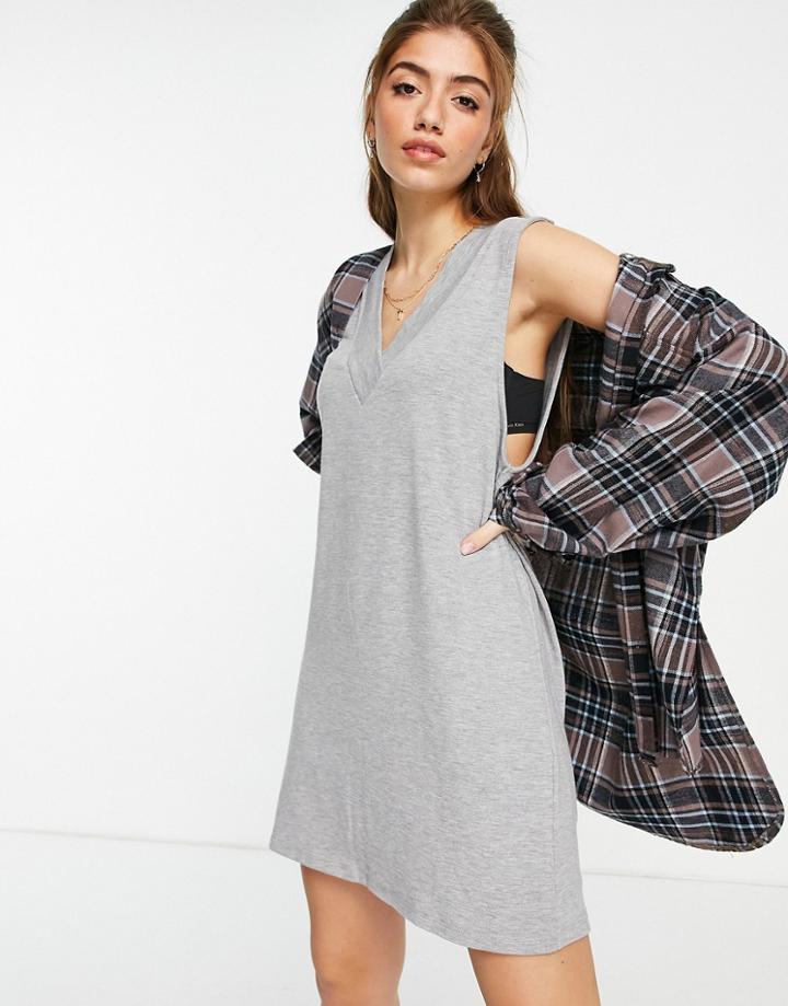 Stradivarius Jersey Tank Mini Dress In Gray-grey