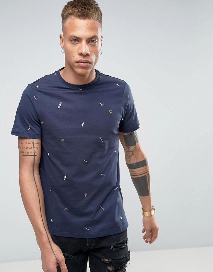 Farah Piskey Slim Fit Beach Print T-shirt Navy - Navy