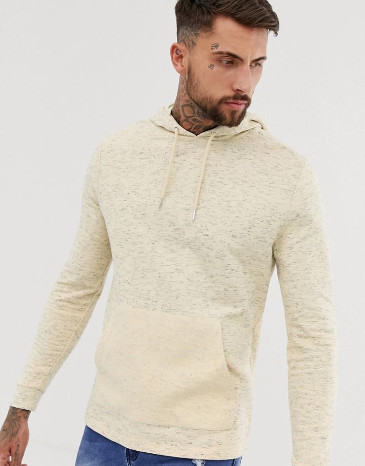 Asos Design Hoodie With Reverse Pocket In Yellow Interest Fabric - Yellow