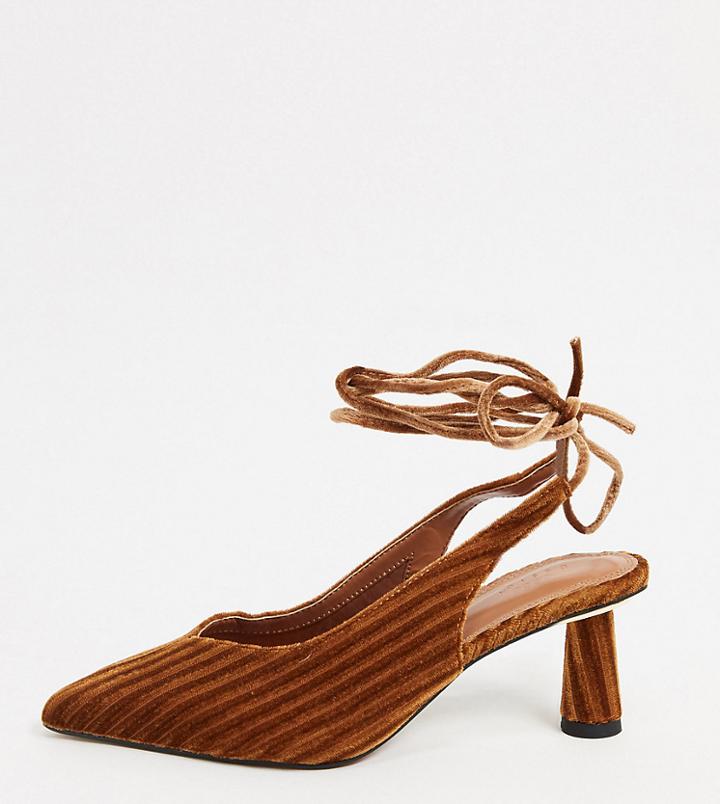 Asos Design Wide Fit Susie Tie Leg Mid Heels Tan-brown