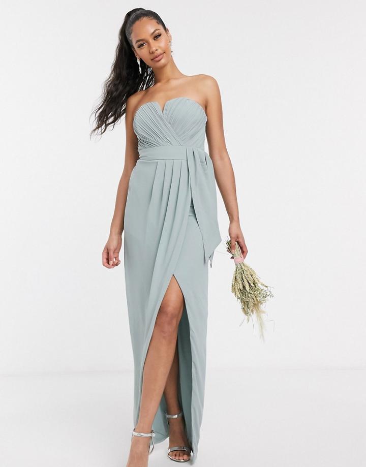 Tfnc Bandeau Wrap Midaxi Dress With Pleated Detail In Sage-pink
