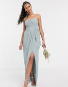 Tfnc Bandeau Wrap Midaxi Dress With Pleated Detail In Sage-pink