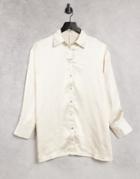 4th & Reckless Longline Satin Shirt In Cream-white