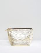 Asos Snake Embossed Leather Makeup Bag - Gold