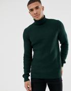 New Look Textured Knit Roll Neck Sweater In Green - Green