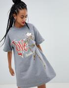 Love Moschino Catz Print Sweat Dress - Gray