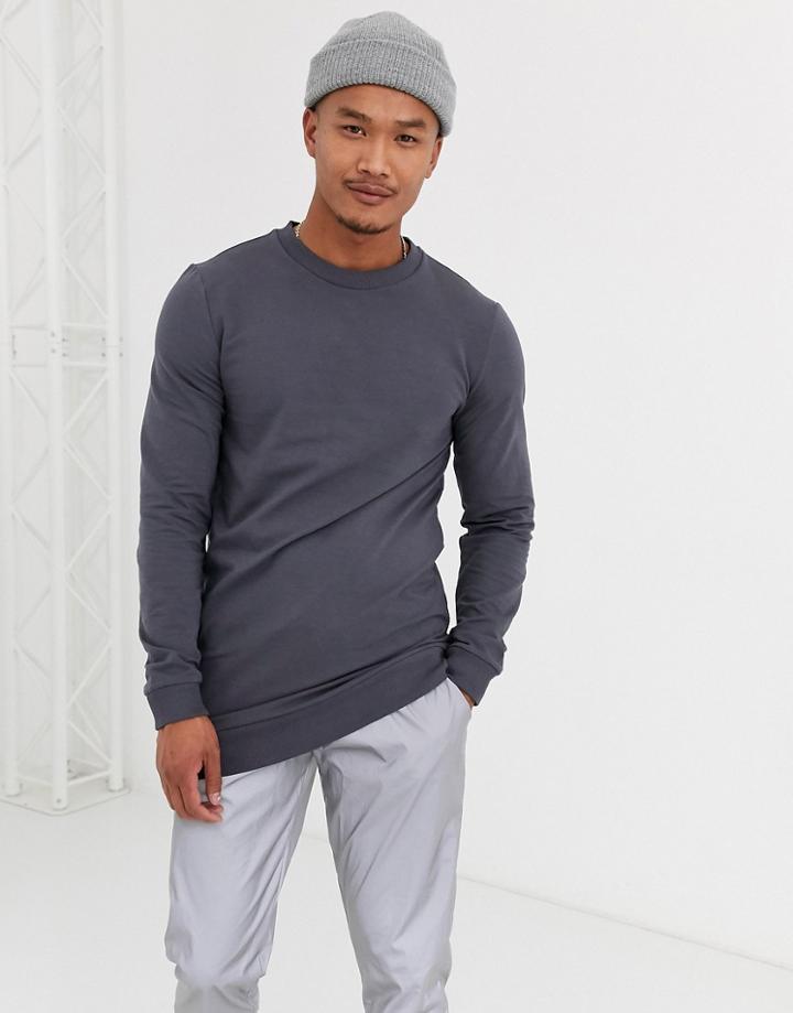 Asos Design Longline Muscle Sweatshirt In Washed Black