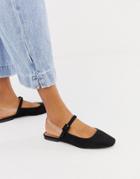Asos Design Littleton Clear Strap Square Toe Ballet Flats In Black