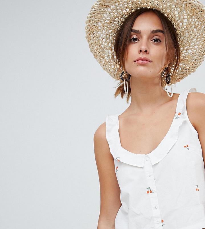 Mango Cherry Print Crop Cami Button Through In White