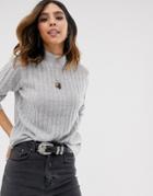 Y.a.s Highneck Brushed Rib Sweater In Gray - Gray