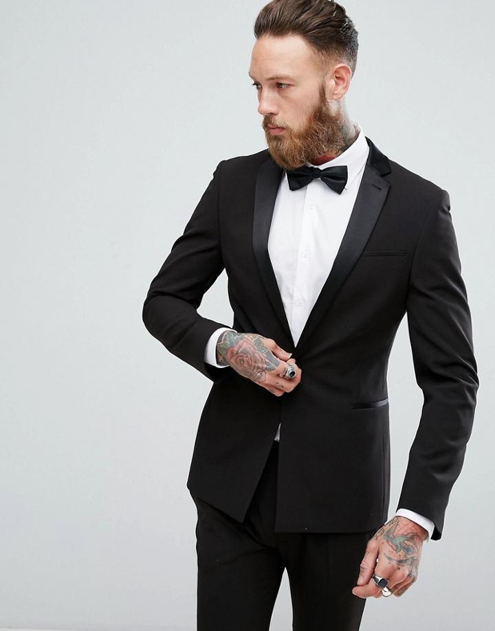 Asos Super Skinny Tuxedo Jacket In Black - Black