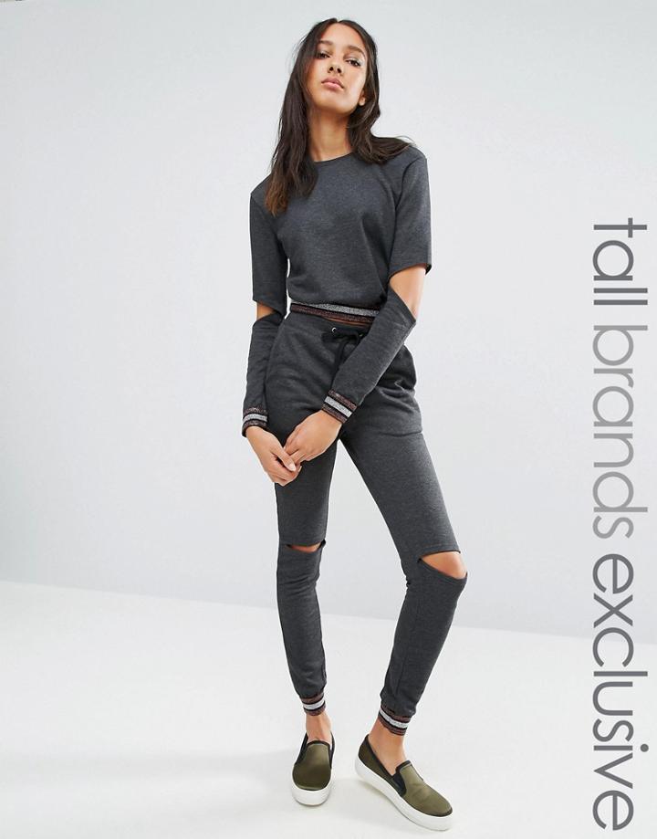 One Day Tall Metallic Ribbed Track Pant With Cutout Knee - Multi