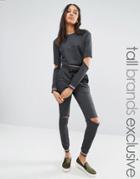 One Day Tall Metallic Ribbed Track Pant With Cutout Knee - Multi