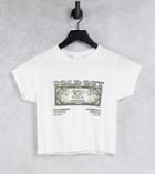 Asyou 90's Cropped T-shirt With Money Graphic In White