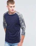 Jack & Jones Raglan 3/4 Sleeve With Floral Print Sleeve - Navy Blazer