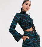 Another Reason High Neck Crop Top With Front Rouching In Teal Zebra Two-piece-multi