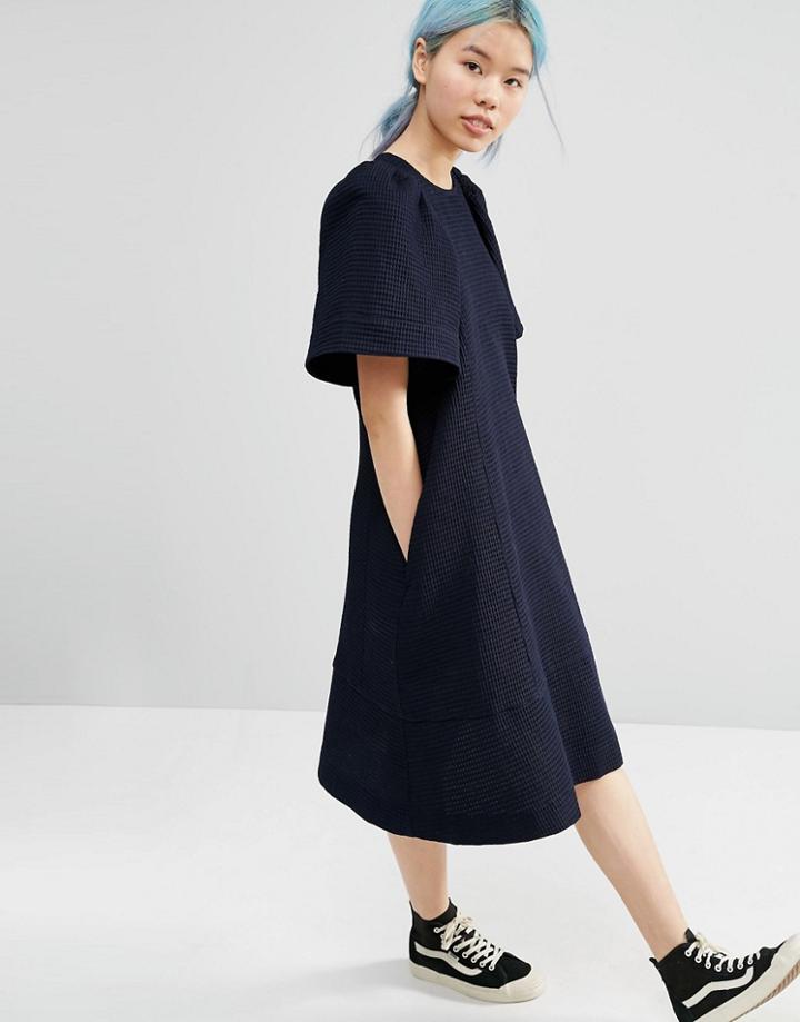 Asos White Wide Sleeve Midi Dress - Navy