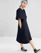 Asos White Wide Sleeve Midi Dress - Navy
