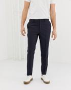 Selected Homme Tapered Cropped Smart Pants In Grid Print - Navy