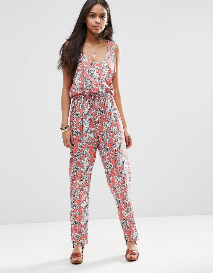 Brave Soul Floral Jumpsuit - Coral