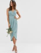 Tfnc Bridesmaid Exclusive Wrap Midi Dress In Sage - Green