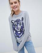 Asos Design Sweat With Panther Print-gray