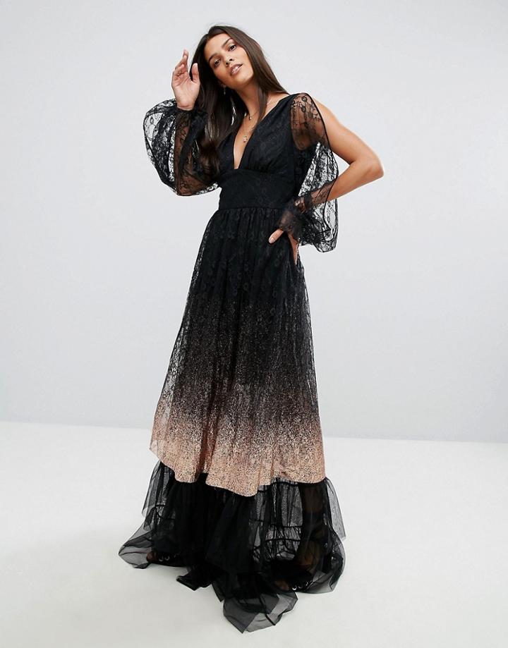 Tresophie Ombre Tiered Lace Dress - Black