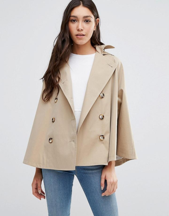 Cooper & Stollbrand Short Showerproof Cape With Hood In Stone - Beige
