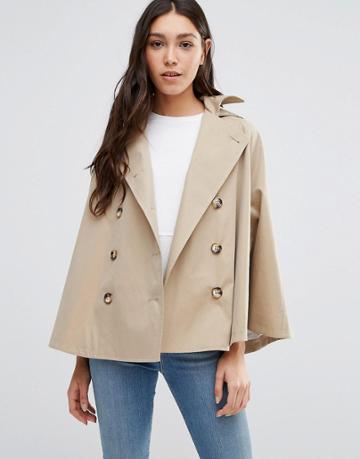 Cooper & Stollbrand Short Showerproof Cape With Hood In Stone - Beige