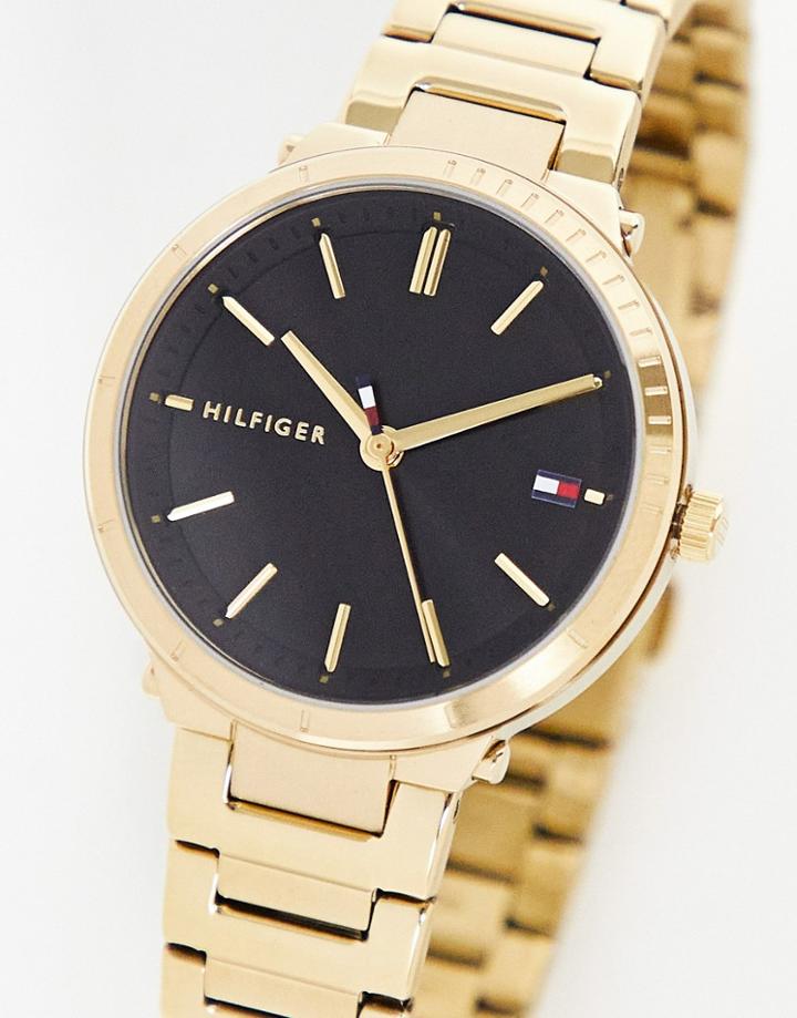 Tommy Hilfiger Womens Bracelet Black Dial Watch In Gold 1782407