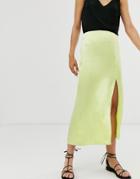 & Other Stories Satin Side Split Midi Skirt In Lime - Yellow