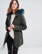 Only Soft Touch Parka Coat With Fleece Lining - Green