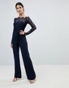 Lioness Off Shoulder Lace Top Wide Leg Jumpsuit - Navy