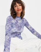 In Wear Viena Roll-neck Printed Mesh Top In Blue-blues