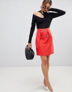 Lost Ink Mini Skirt With Buckle Belt-red