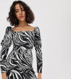 Reclaimed Vintage Inspired Mini Dress With Shoulder Puff In Animal Print - Blue