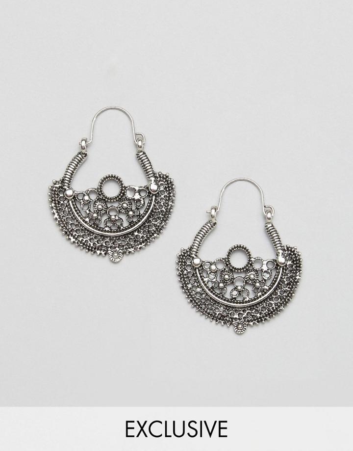 Reclaimed Vintage Inspired Boho Cutout Earrings - Silver