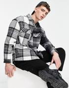 Bershka Spliced Shirt In Black Plaid
